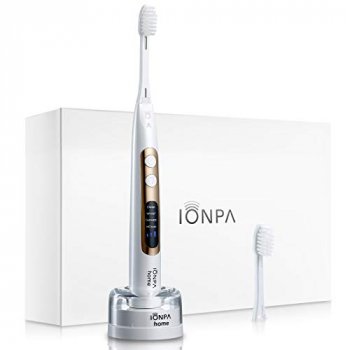 IONPA toothbrush beside box and on charging stand